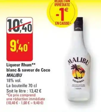 G20 Liqueur rhum blanc & saveur de coco malibu offre