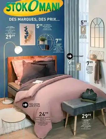 Stokomani La Lampe Effet Marbre, Le Tableau Imprimé Fleur, L'étagère Ronde, Le Voilage, Le Rideau Occultant, L'étagère, La Housse De Co offre
