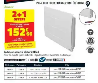 Bricorama Radiateur à Inertie Sèche Sibayak offre