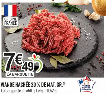 marché frais Géant Viande hachée 20% de mat. gr. offre