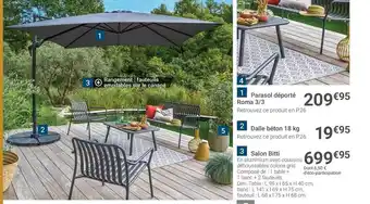 Gamm vert Parasol Déporté Roma 3-3, Dalle Béton 18 Kg, Salon Bitti offre