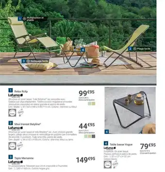 Gamm vert Relax Rclip, Maxi Transat Batyline, Tapis Marsanne, Table Basse Vogue offre