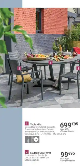 Gamm vert Table Mila, Fauteuil Cap Ferret offre