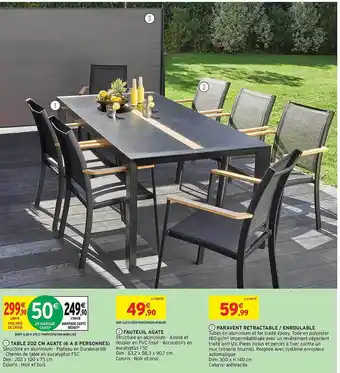 Intermarché Hyper Table 202 Cm Agate (6 Personnes), Fauteuil Agate, Paravent Rétractable - Enroulable offre
