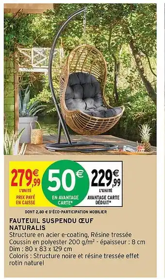 Intermarché Hyper Fauteuil Suspendu œuf Naturalis offre