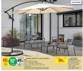 Intermarché Hyper Parasol Déporté 3 M Toile Amovible Ero, Lest Beton Triangle 18 Kg offre