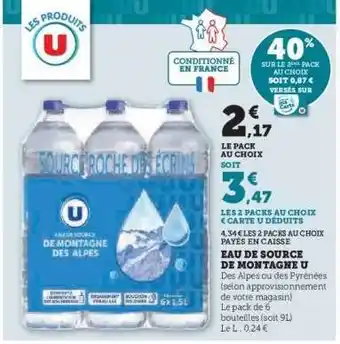 Super U Eau de Source de Montagne U offre