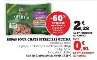 Hyper U Repas pour chats stérilisés Ultima offre