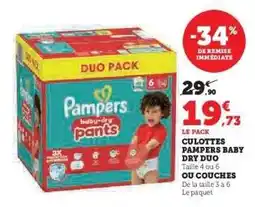 Super U Culottes Pampers Baby Dry Duo offre