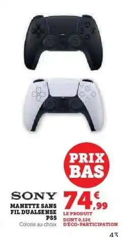 Hyper U Sony Manette Sans Fil DualSense PS5 offre