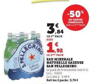 Hyper U Eau Minérale Naturelle Gazeuse 'San Pellegrino' offre