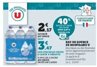 Hyper U Eau de Source de Montagne U offre