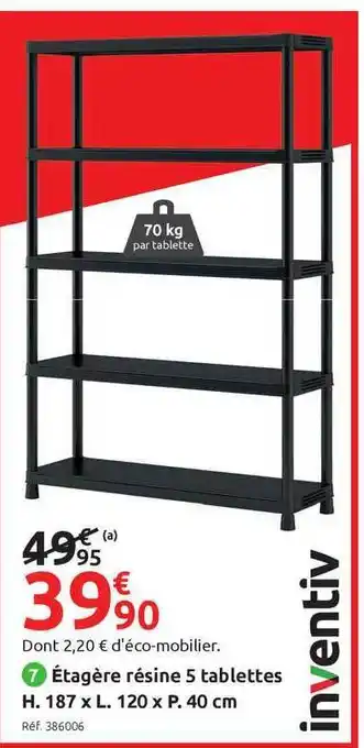 étagère Résine 5 Tablettes H. 187 X L. 120 X P. 40 Cm Inventiv