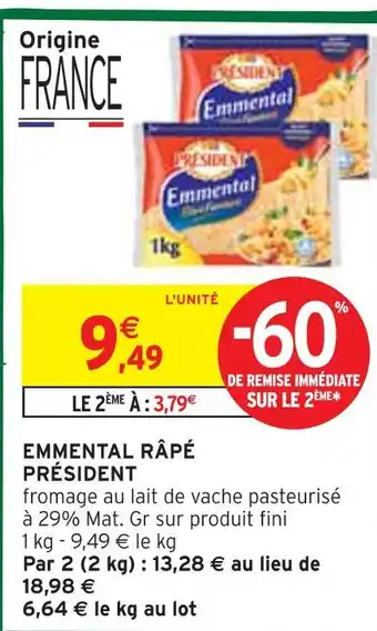 Intermarché Président Emmental râpé offre
