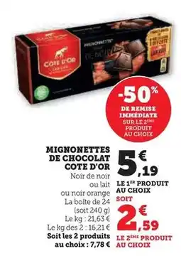 U Express Côte d'or - mignonettes de chocolat offre