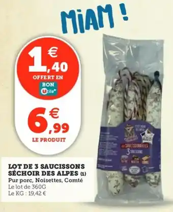 Utile LOT DE 3 SAUCISSONS SÉCHOIR DES ALPES offre