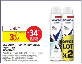 Intermarché Hyper REXONA Déodorant spray invisible aqua 72h offre