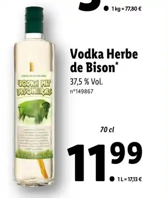 Lidl Vodka Herbe de Bison offre