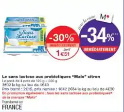Monoprix Le sans lactose aux probiotiques malo citron offre