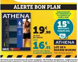 Hyper U ATHENA Lot de 6 boxers homme offre