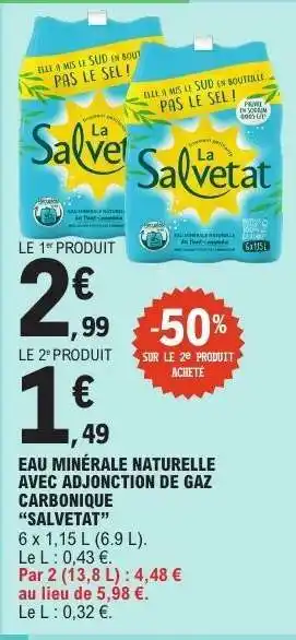 E.Leclerc Eau minérale naturelle avec adjonction de gaz carbonique 'Salvetat' offre