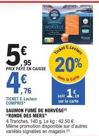 E.Leclerc SAUMON FUMÉ DE NORVÈGE RONDE DES MERS offre