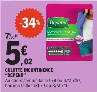 E.Leclerc CULOTTE INCONTINENCE “DEPEND” offre