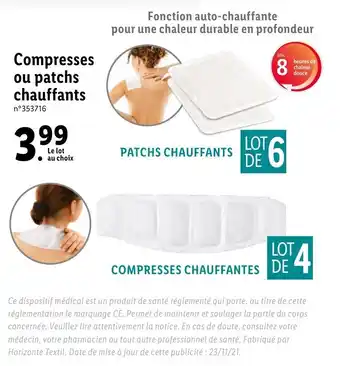 Lidl Compresses ou patchs chauffants offre