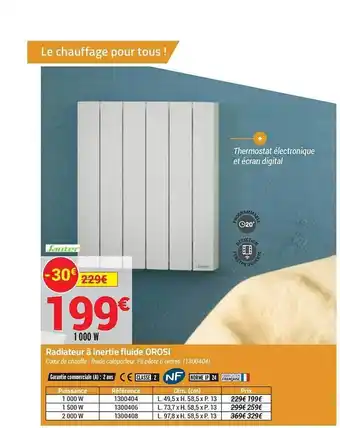 Bricorama Radiateur à Inertie Fluide Orosi offre
