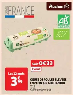 Auchan OEUFS DE POULES ÉLEVÉES EN PLEIN AIR AUCHAN BIO offre