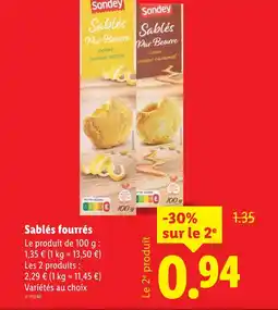 Lidl Sondey Sablés fourrés offre