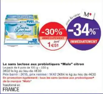 Monop' Le sans lactose aux probiotiques malo citron offre