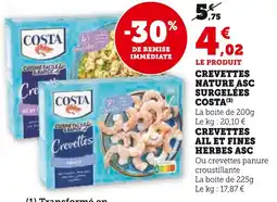 Super U COSTA Crevettes nature asc surgelées offre