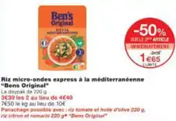 Monop' Riz micro-ondes express à la méditerranéenne "Bens Original" offre