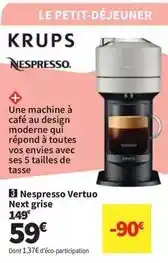 Conforama Krups - nespresso vertuo next grise offre