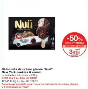 Monop' Bâtonnets de crème glacée "Nuii” New York cookies & cream offre