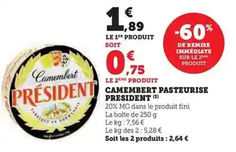 Super U Président - camembert pasteurise offre