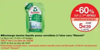 Monop' Recharge lessive liquide peaux sensibles à l'aloe vera "Rainett" offre