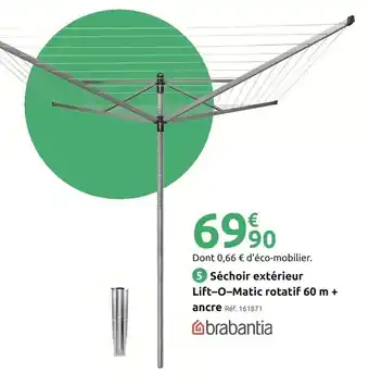 Mr Bricolage Brabantia Séchoir extérieur Lift-O-Matic rotatif 60 m + ancre offre