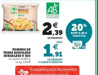 Super U Pommes de terre rissolees surgelees U Bio offre