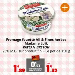 Coccinelle Express Fromage fouetté ail & fines herbes madame loïk paysan breton offre