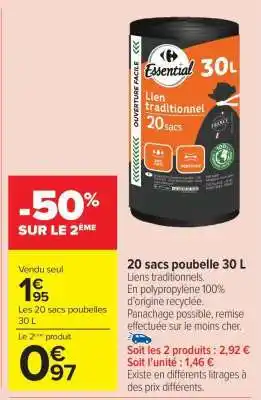 Carrefour Market 20 sacs poubelle 30 L offre