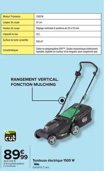 Carrefour Market Tondeuse électrique 1500 W offre