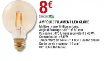 Brico Dépôt Ampoule filament led globe offre