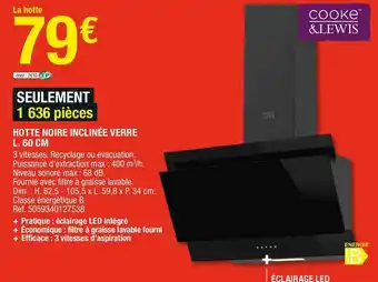 Cooke & lewis hotte noire inclinée verre l. 60 cm