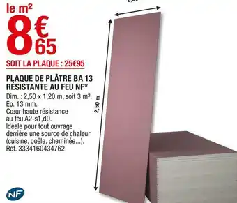 Brico Dépôt Plaque de plâtre ba 13 résistante au feu nf offre