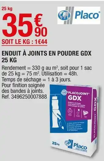 Brico Dépôt Placo enduit à joints en poudre gdx 25 kg offre