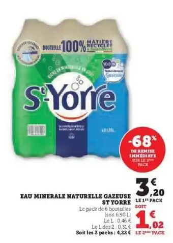 Super U Eau Minérale Naturelle Gazeuse St Yorre offre