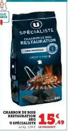 Hyper U Charbon de Bois Restauration 8kg U Spécialiste offre