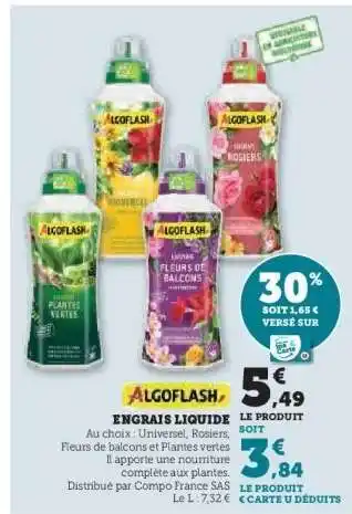 Super U ALGOFLASH Engrais Liquide offre